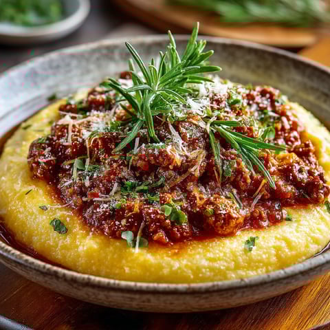 Ragù de merguez & Polenta crémeuse au parmesan.