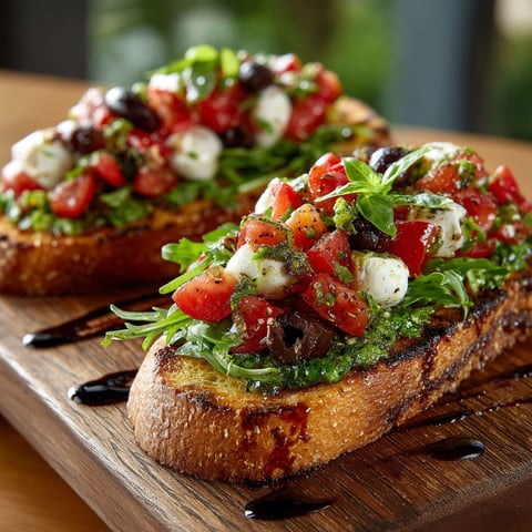 Bruschetta caprese sur une planche.