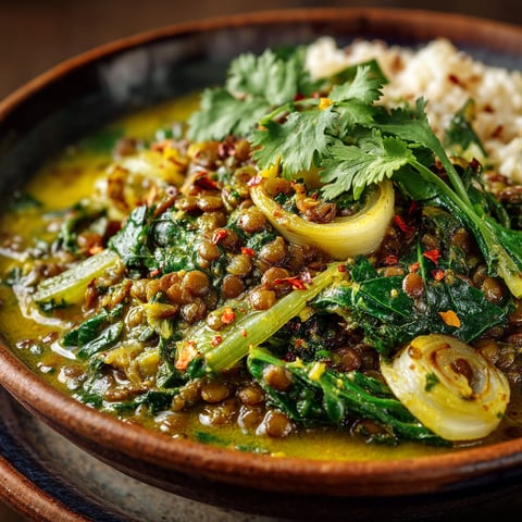 Dahl de lentilles vertes au fenouil et blettes.