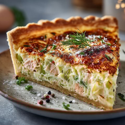 Une quiche au poireau et saumon fumé.