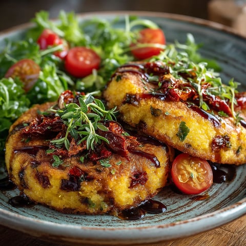 Galettes de polenta aux tomates séchées.