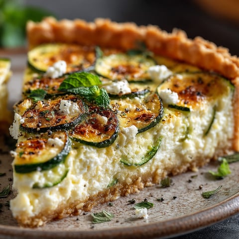 Une quiche aux courgettes, feta et menthe.