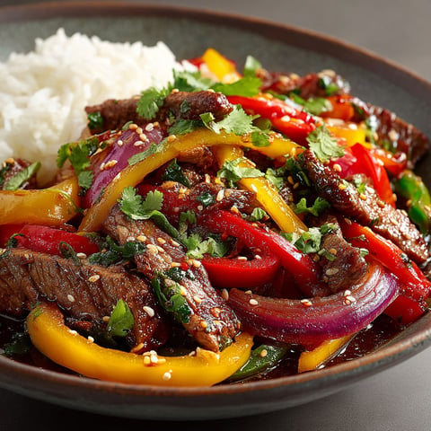 Sauté de boeuf aux poivrons.