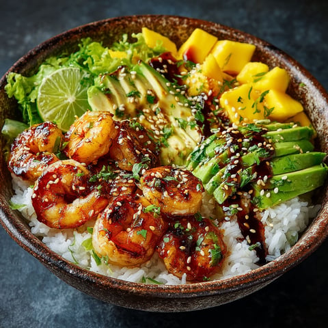 Poké bowl aux crevettes.