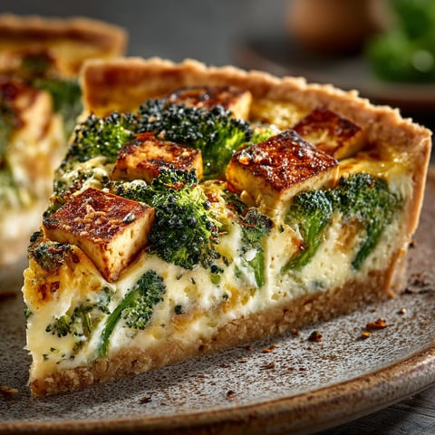 Une quiche au brocoli et tofu fumé.