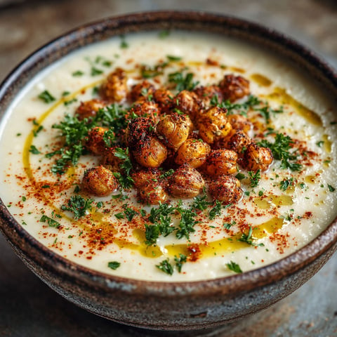 Soupe de chou-fleur et pois chiche grillés.