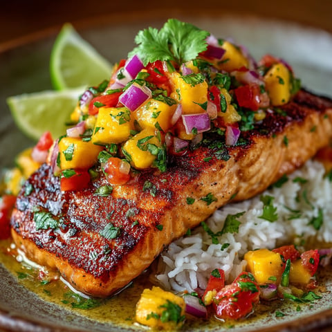 Saumon grillé avec salsa à la Pêche de Vigne.