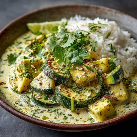 Un plat de curry de courgettes au lait de coco.