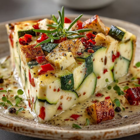 Un flan de courgette au chèvre sur un plateau.