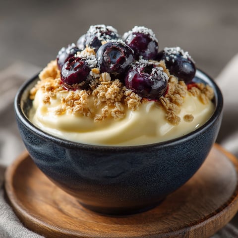 Un plat de crème banane, coco et beurre de cacahuètes.