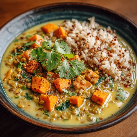 Dahl de lentilles vertes et patates douces.