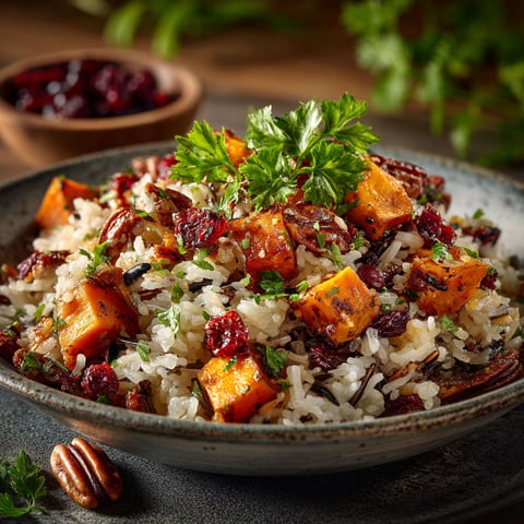 Riz sauté aux cranberries et noix de pécan.