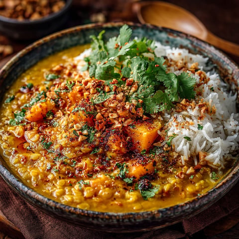 Dahl de lentilles corail et potimarron.
