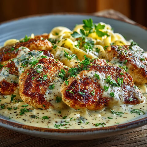 Poulet sauce crème à l'ail et parmesan.