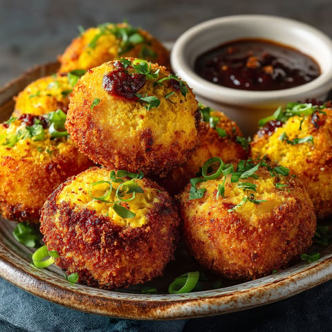 Plate of croquettes de patate douce et chou-fleur.