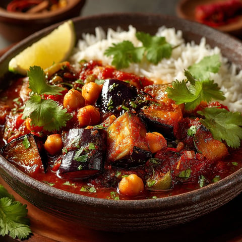 Curry d'aubergines et pois chiche.