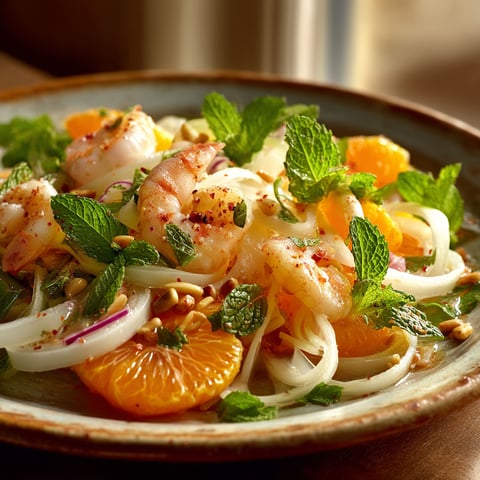 Une salade de fenouil à l'orange et aux crevettes.