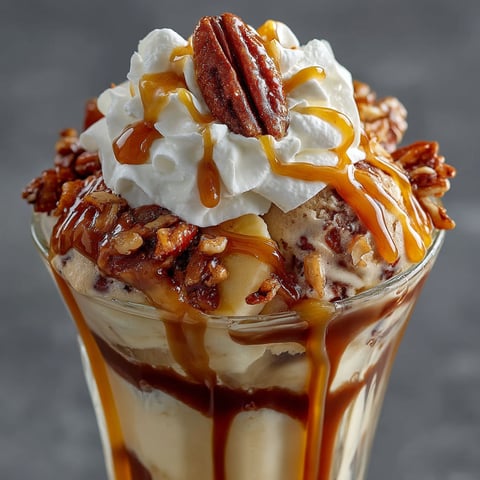 Un sundae avec des bananes et des noix.