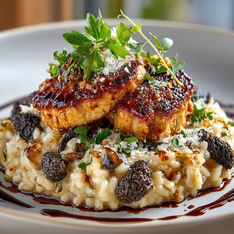 Risotto aux morilles et escalopes de foie gras poêlé.