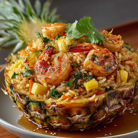 Riz sauté aux Crevettes et à l'Ananas.