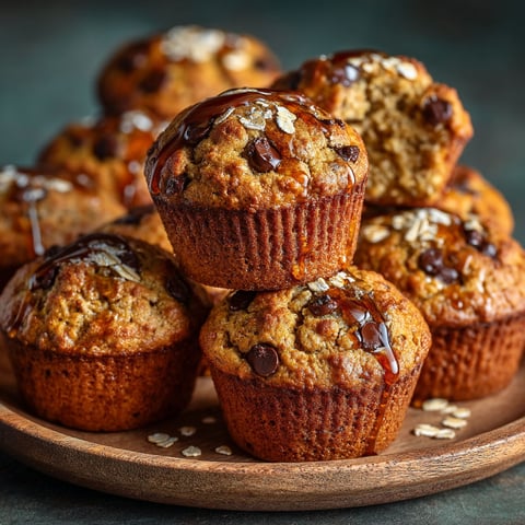 Plate of muffins with chocolate and oat toppings.