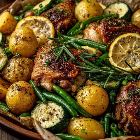 Une pan de poulet avec des légumes.