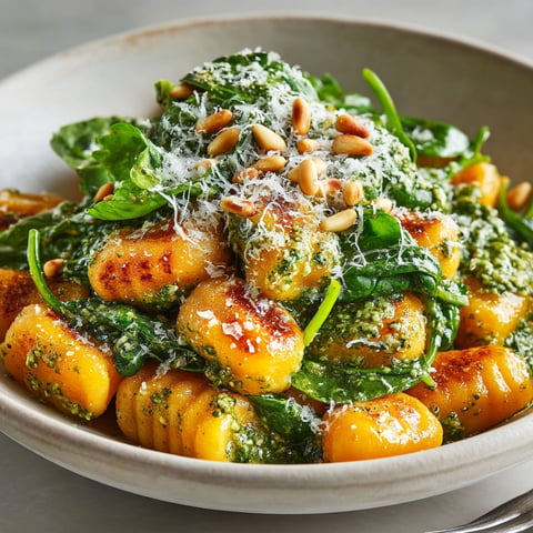 Gnocchis de patate douce au pesto.