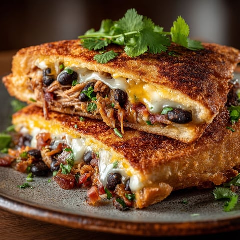 Croque au porc épicé et haricots rouges.