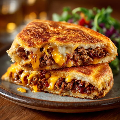 Une portion de croque à la viande hachée.