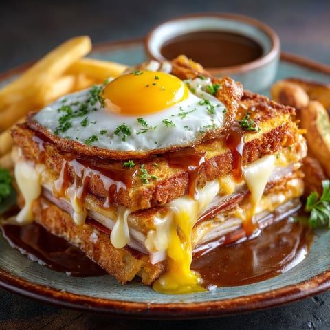 Une Francesinha chaude avec des frites.