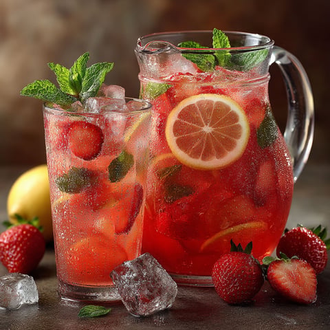 Limonade à la fraise avec des fraises et des citrons.