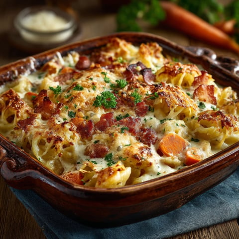 Une casserole de crozets aux poireaux et carottes.