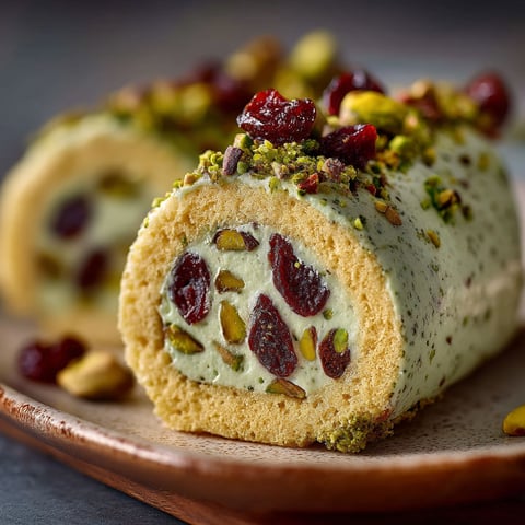 Une bûche de pistache et griottines.