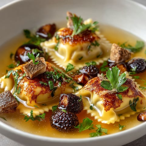Ravioles de foie gras et morilles.