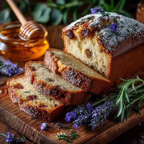 Une portion de pain d'épices au miel de lavande.