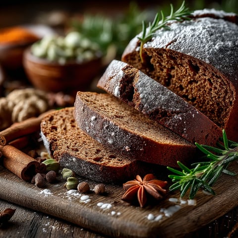 Pain d'épices rustique sans œufs ni lait.