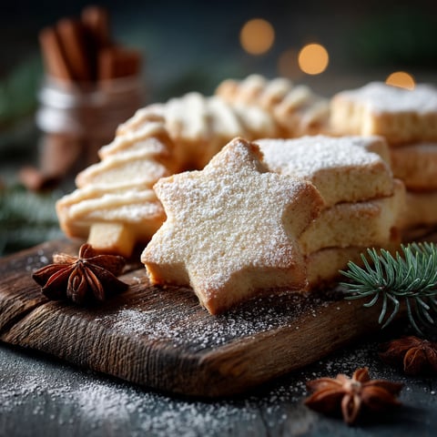 Des sablés de Noël sur une planche de bois.