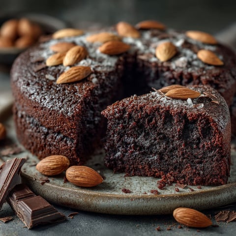 Une portion de gâteau d'anniversaire au chocolat et aux amandes.
