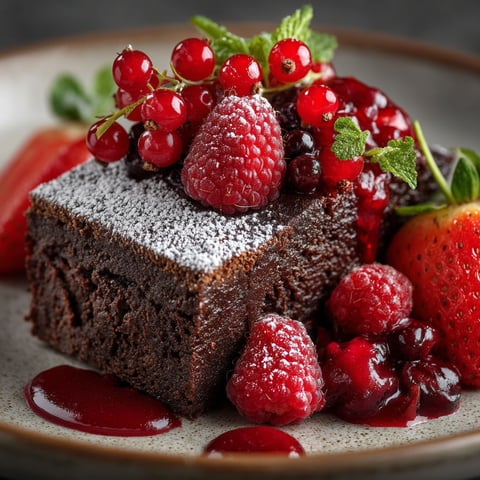 Une portion de Reine de Saba avec des fruits rouges.