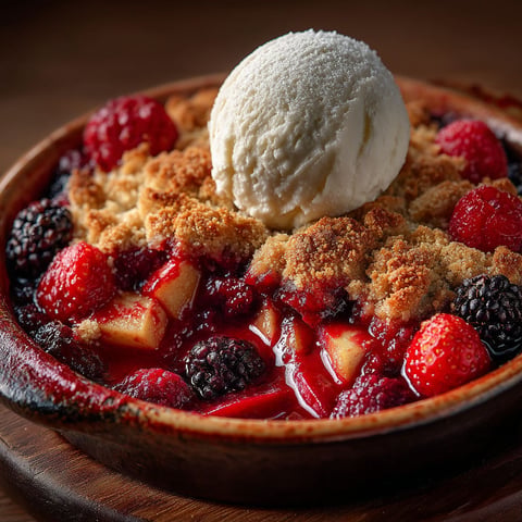 Une tarte aux fruits rouges et crumble de châtaignes.