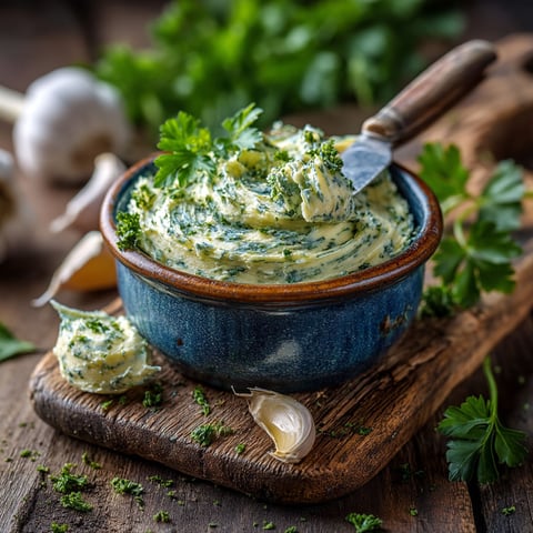 Une assiette de beurre d'escargot maison.