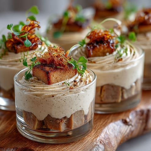 Verrines de foie gras et leur chantilly de foie gras fumée.