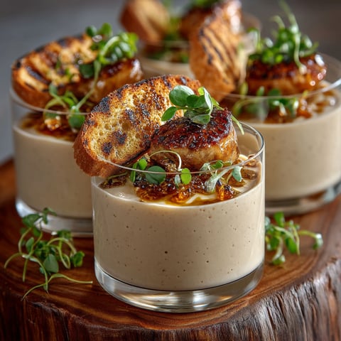 Verrines de crème de châtaignes, émulsion de foie gras.