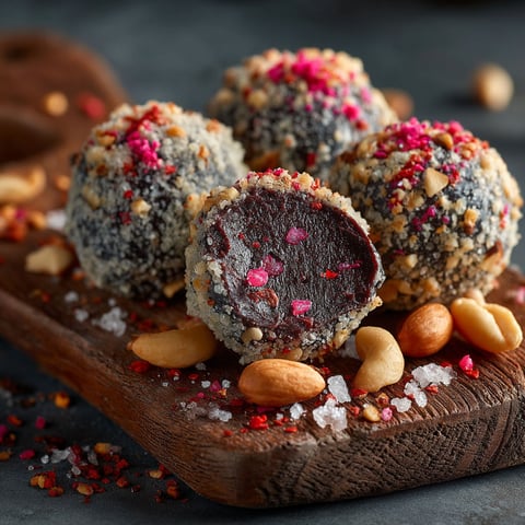 Un plat de truffes au chocolat, cacahuètes, piment d'Espelette et fleur de.