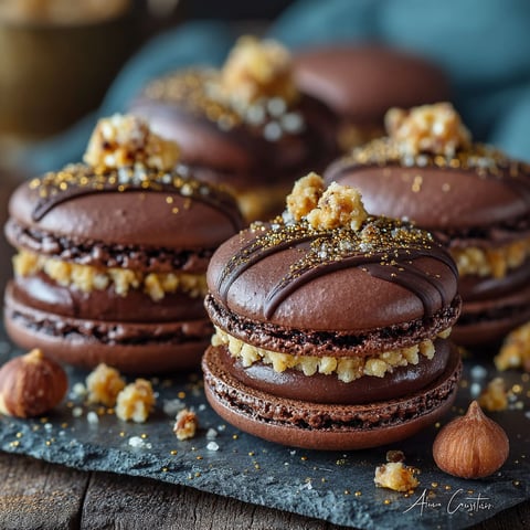 Macarons chocolat nougatine.