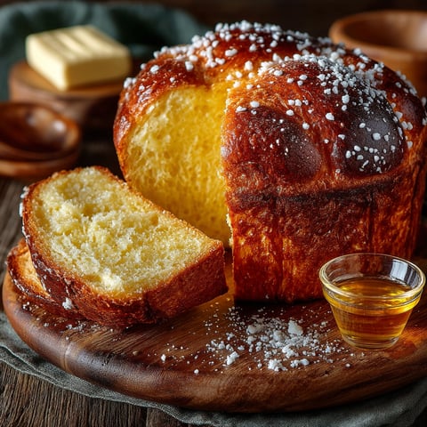 Une brioche dorée avec du sucre et du pastis landais.