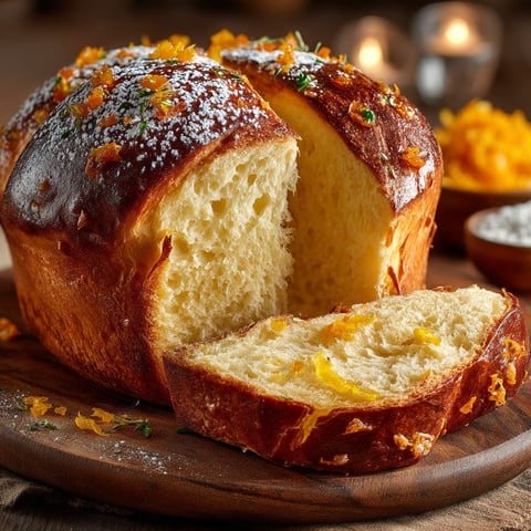 Une brioche aux zestes d'oranges et de citrons confits.