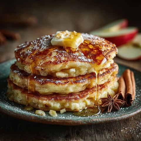 Pancakes with apples and cinnamon.