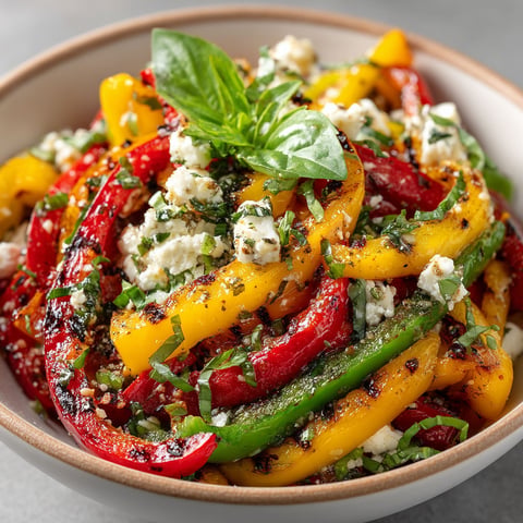 Salade de poivrons grillés, féta et basilic.