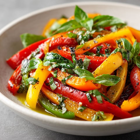 Salade de poivrons grillés au basilic.
